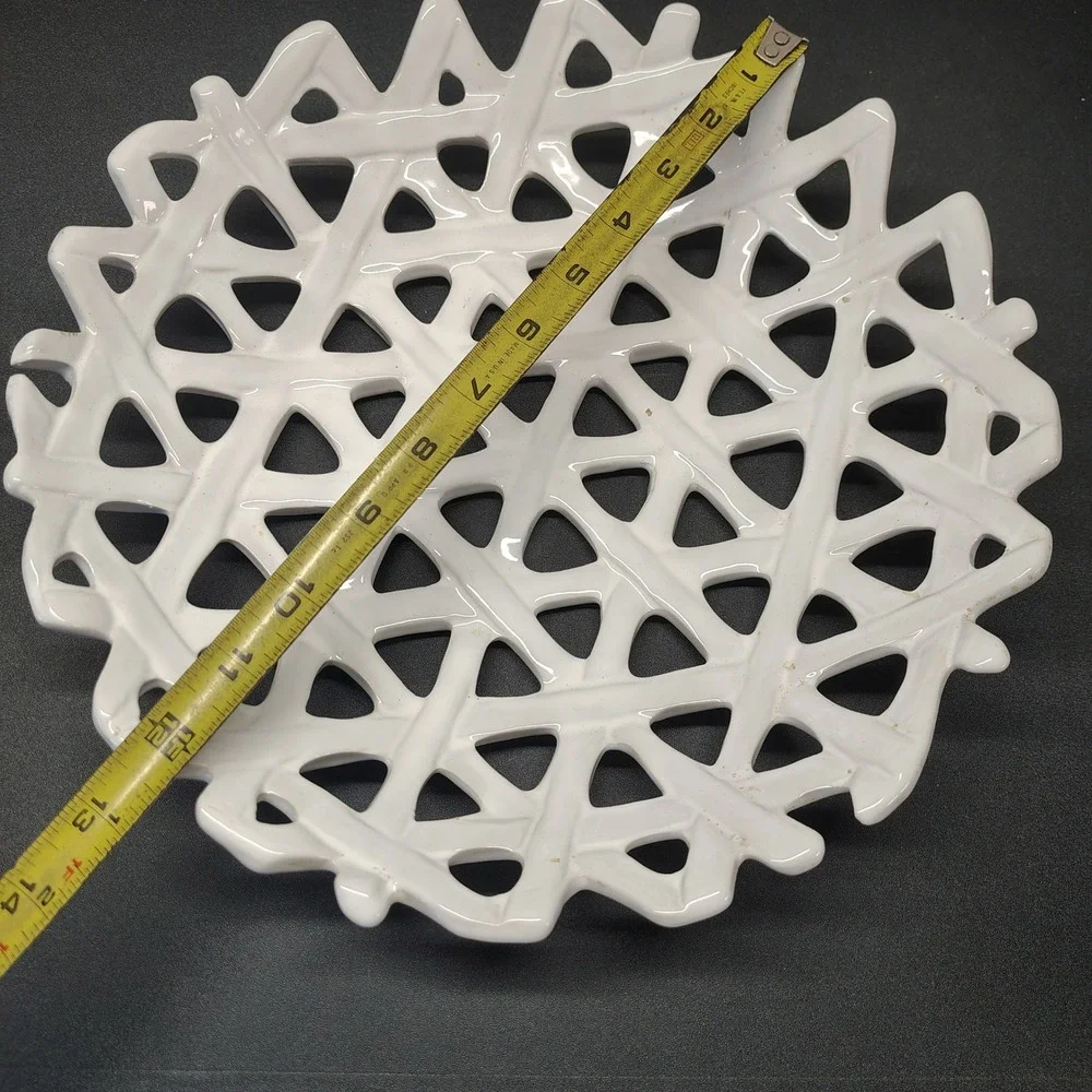 Pier 1 Imports Lattice Bowl Home Decor 12in White Woven Ceramic Centerpiece